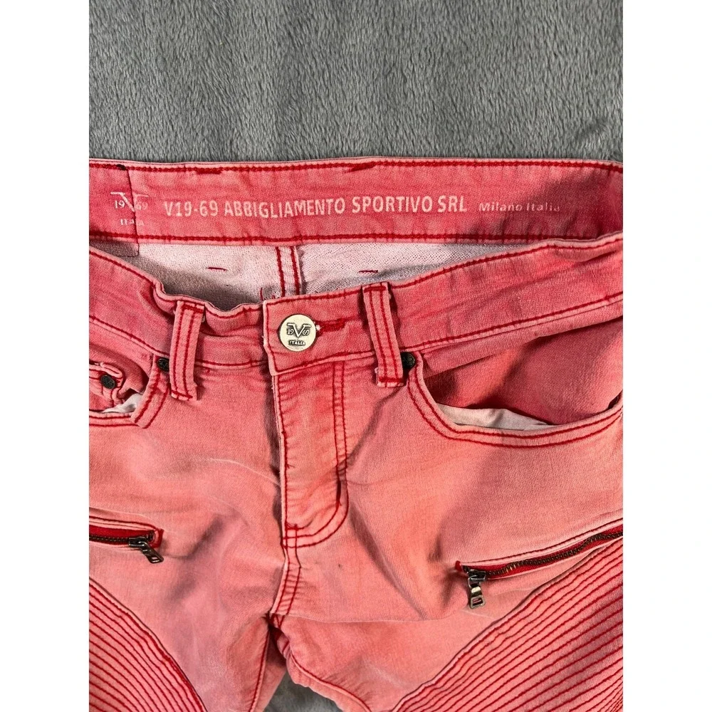 Versace V19-69 Biker Jeans Mens 30x27 Pink Stretch Faded Distressed - Picture 10 of 14